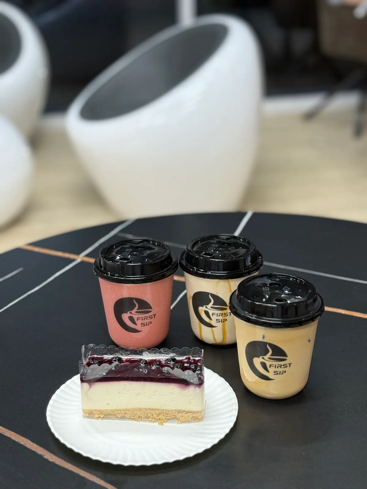 Cheesecake with takeaway cups
