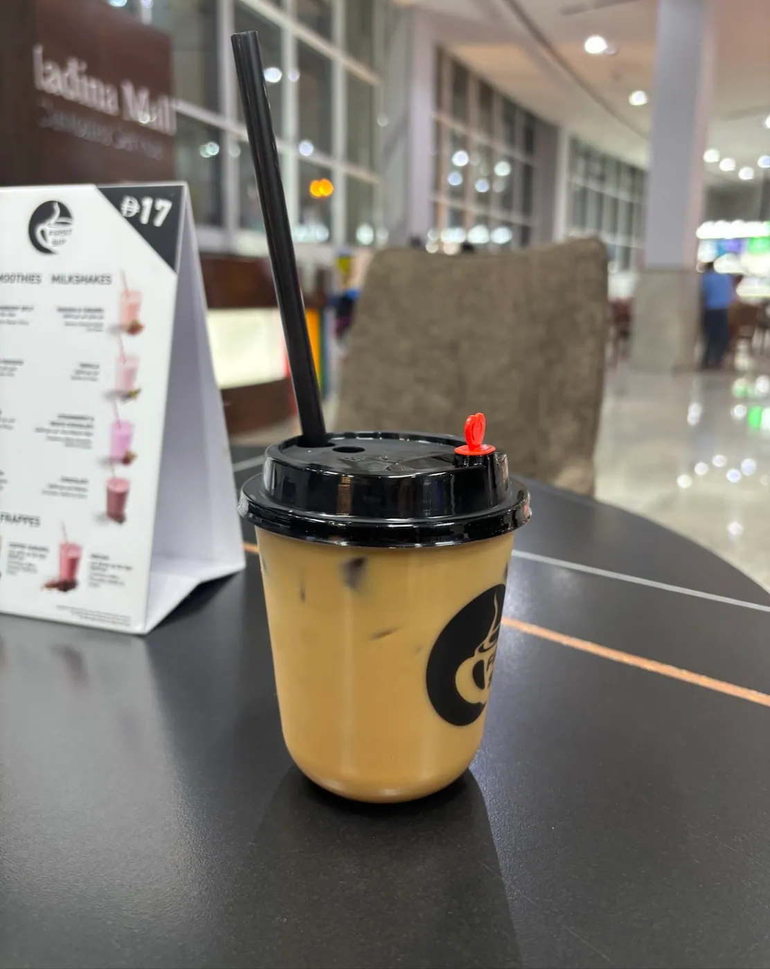 Iced coffee with the menu